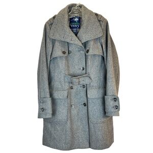 Green with Envy Gray Wool Blend Double Breasted Trench Style Coat Sz M
